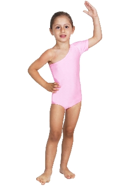 BODY DANZA LYCRA MONOSPALLA MEZZA MANICA ROSA BABY